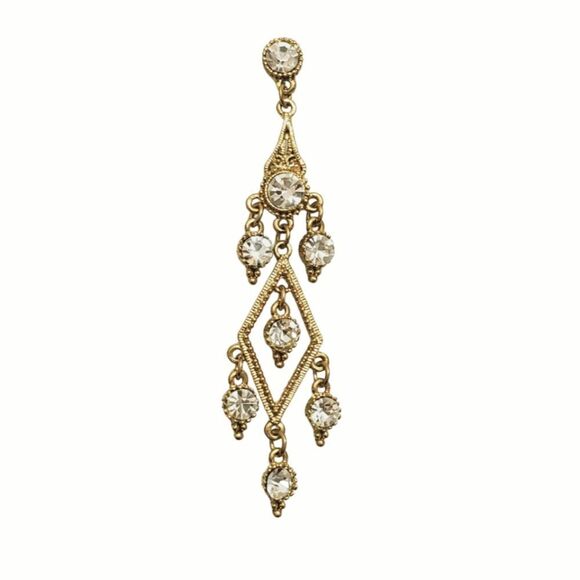 Dangle Chandelier Gold Tone Clear Crystal 3" Statement Earrings Bridal Jewelry - Picture 2 of 4